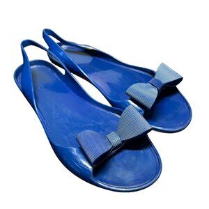 Kate Spade Preppy Coastal Summer Picnic Peep Toe Bow Jelly Sandals Blue Size 6